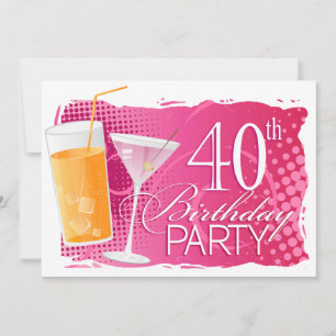 Invitation Fête d'anniversaire des 40 ans avec cocktail orang