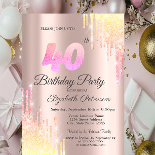 Invitation Fête d'anniversaire des 40 ans avec des gouttes de