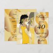 Invitation Fête d'anniversaire des 40 ans dans un jaune doré (Devant / Derrière)
