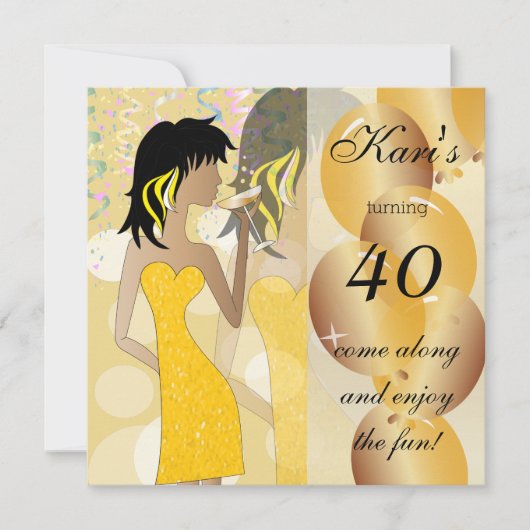 Invitation Fête d'anniversaire des 40 ans dans un jaune doré (Devant)