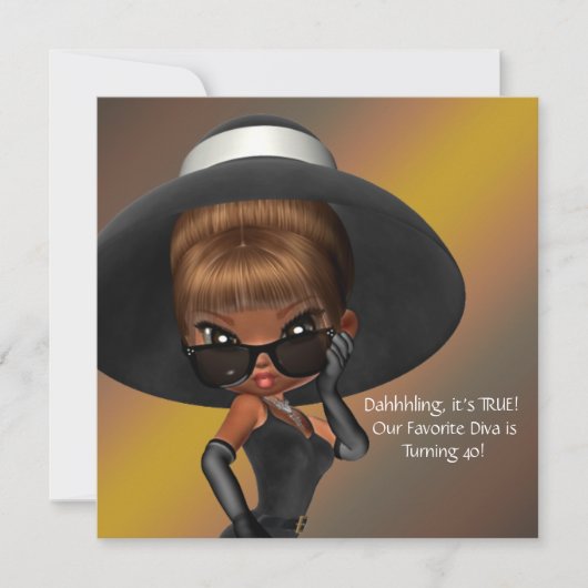 Invitation Fête d'anniversaire des 40 ans de la diva femme no (Devant)