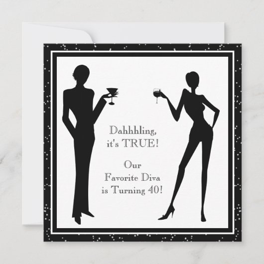 Invitation Fête d'anniversaire des 40 ans de la diva femme no (Devant)