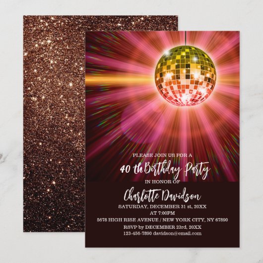 Invitation Fête d'anniversaire des 40 ans du Disco (Devant / Derrière)