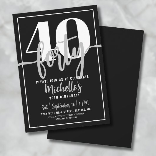 Invitation Fête d'anniversaire des 40 ans écriture moderne si
