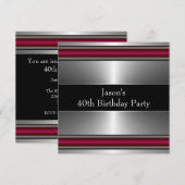 Invitation Fête d'anniversaire des 40 ans élégante noir rouge (Devant / Derrière)