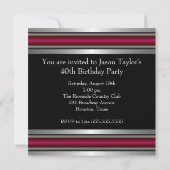 Invitation Fête d'anniversaire des 40 ans élégante noir rouge (Dos)
