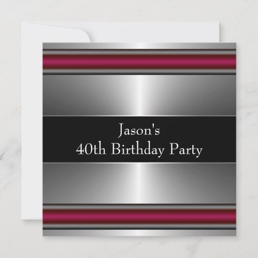 Invitation Fête d'anniversaire des 40 ans élégante noir rouge (Devant)