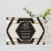 Invitation Fête d'anniversaire des 40 ans élégante noire et o (Debout devant)