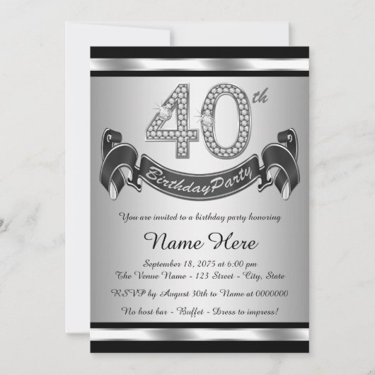 Invitation Fête d'anniversaire des 40 ans en argent (Devant)