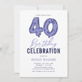 Invitation Fête d'anniversaire des 40 ans en bleu (Devant)