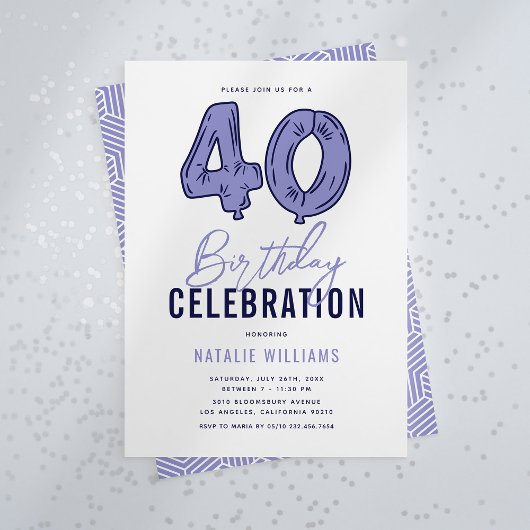 Invitation Fête d'anniversaire des 40 ans en bleu
