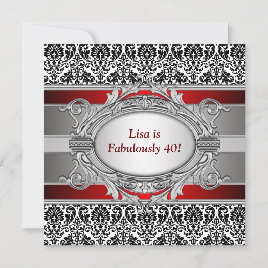 Invitation Fête d'anniversaire des 40 ans fabuleuse en damas  (Devant)