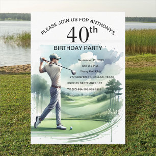 Invitation Fête d'anniversaire des 40 ans Golfeur Adulte Par 