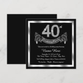 Invitation Fête d'anniversaire des 40 ans Noir Argent (Devant / Derrière)