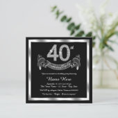 Invitation Fête d'anniversaire des 40 ans Noir Argent (Debout devant)