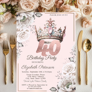 Invitation Fête d'anniversaire des 40 ans Princess Crown Flor