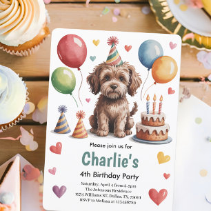 Invitation Fête d'anniversaire des 4 ans de Chien Enfants Mig