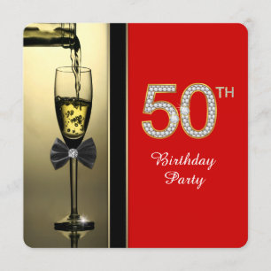 Invitation Fête d'anniversaire des 50 ans Champagne Rouge et 