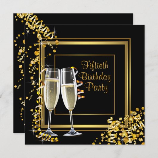 Invitation Fête d'anniversaire des 50 ans Confetti Champagne (Devant / Derrière)