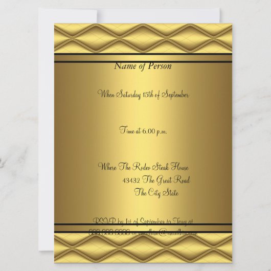 Invitation Fête d'anniversaire des 50 ans de design Gold (Dos)