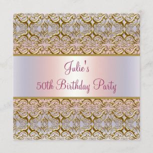 Invitation Fête d'anniversaire des 50 ans de femme en Damassé