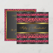 Invitation Fête d'anniversaire des 50 ans de femme rose chaud (Devant / Derrière)