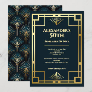 Invitation Fête d'anniversaire des 50 ans de Gatsby Art déco