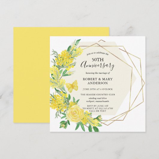 Invitation Fête d'anniversaire des 50 ans de la Rose Fleur Ja (Devant / Derrière)