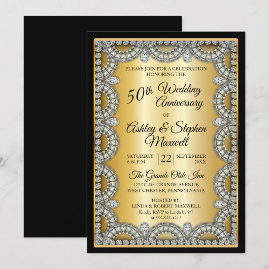 Invitation Fête d'anniversaire des 50 ans de mariage Or et Di (Devant / Derrière)
