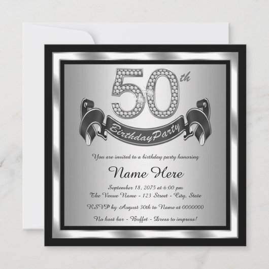 Invitation Fête d'anniversaire des 50 ans en argent (Devant)
