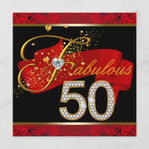 Invitation Fête d'anniversaire des 50 ans fabuleuse rouge dia