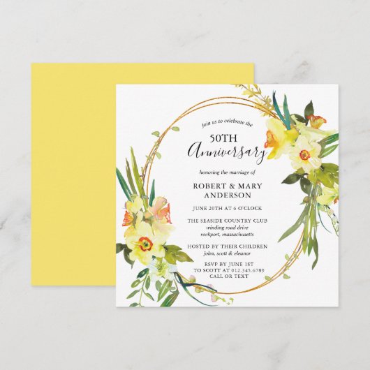 Invitation Fête d'anniversaire des 50 ans Fleur de jonquille (Devant / Derrière)