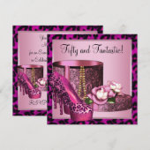 Invitation Fête d'anniversaire des 50 ans Hot Pink Leopard (Devant / Derrière)