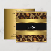 Invitation Fête d'anniversaire des 50 ans Léopard doré (Devant / Derrière)
