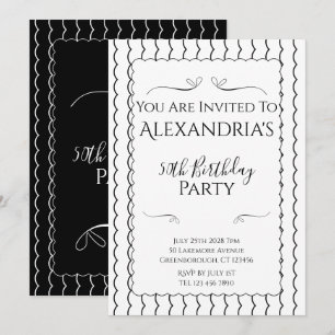 Invitation Fête d'anniversaire des 50 ans Lignes ondulées noi