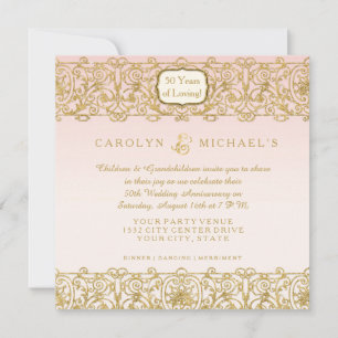 Invitation Fête d'anniversaire des 50 ans Pink Gold Art Déco