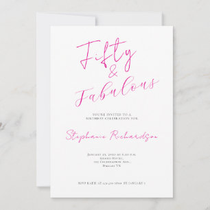 Invitation Fête d'anniversaire des 50 ans Rose Script Fifty e