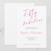 Invitation Fête d'anniversaire des 50 ans Rose Script Fifty e (Devant / Derrière)