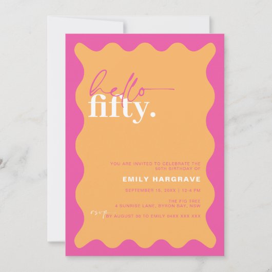 Invitation Fête d'anniversaire des 50 ans Vibrante Hello Fift (Devant)