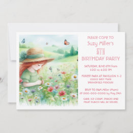 Invitation Fête d'anniversaire des 5 ans de la fille aux fleu