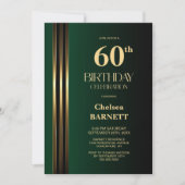 Invitation Fête d'anniversaire des 60 ans avec rayures dorées (Devant)