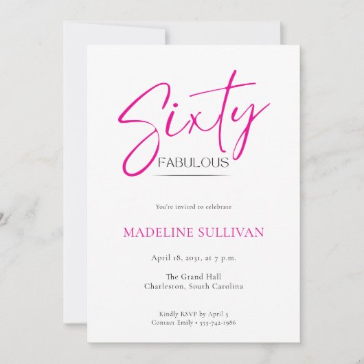 Invitation Fête d'anniversaire des 60 ans avec un script mini (Devant)