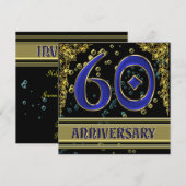 Invitation Fête d'anniversaire des 60 ans Black and Gold (Devant / Derrière)