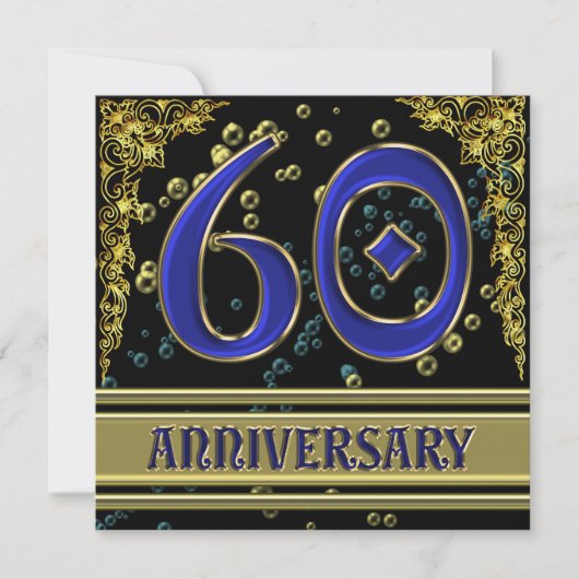 Invitation Fête d'anniversaire des 60 ans Black and Gold (Devant)