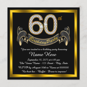 Invitation Fête d'anniversaire des 60 ans Black Gold