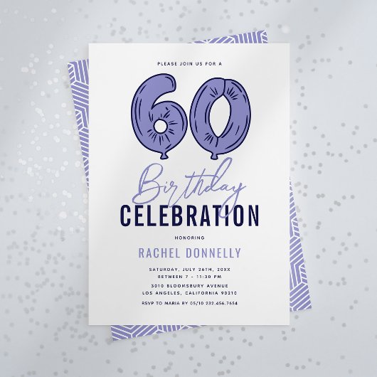 Invitation Fête d'anniversaire des 60 ans en bleu