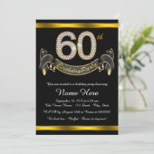 Invitation Fête d'anniversaire des 60 ans en Or Noir (Debout devant)