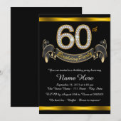 Invitation Fête d'anniversaire des 60 ans en Or Noir (Devant / Derrière)