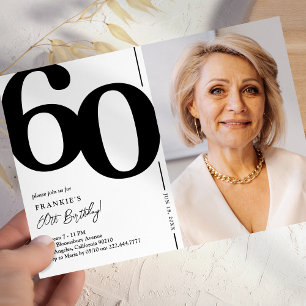 Invitation Fête d'anniversaire des 60 ans en photo noir blanc