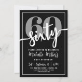 Invitation Fête d'anniversaire des 60 ans noir moderne (Devant)